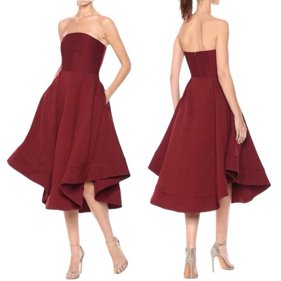 C/MEO Collective Making Waves Strapless Fit & Flare Dress Claret Red Burgundy - Picture 2 of 11